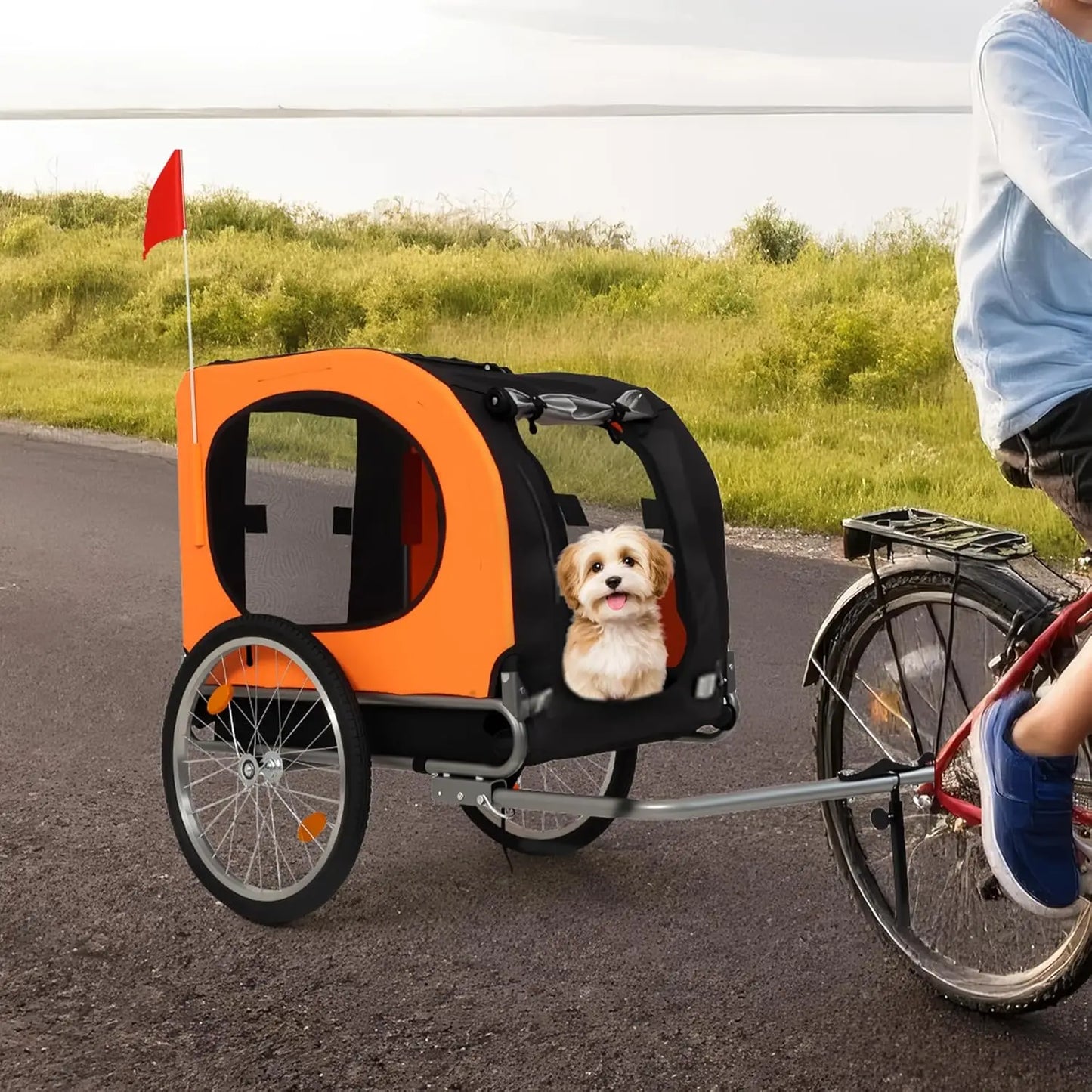Large Dog Bike Trailer 88Lbs Capacity  Foldable Oxford Fabric Universal Coupler with Quick Release Wheels