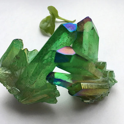 1x Natural Aura Green Titanium Gemstone Quartz Crystal Cluster Specimen Healing