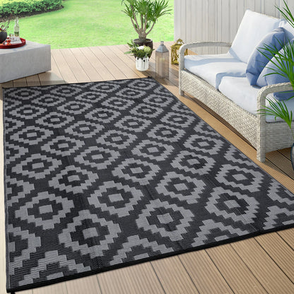 Outdoor, Plastic Straw Rug, Modern Geometric, Waterproof, Reversible Floor Mat