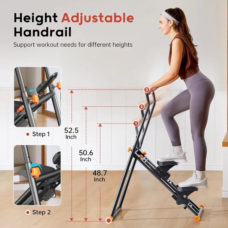 Foldable Stair Stepper Machine, Vertical Stair Climber, Home/Gym, Full-Body Cardio Workout Equipment, Adjustable Handlebar