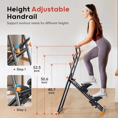 Foldable Stair Stepper Machine, Vertical Stair Climber, Home/Gym, Full-Body Cardio Workout Equipment, Adjustable Handlebar