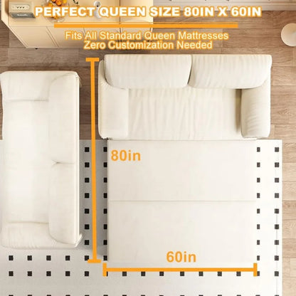 63.8" Futon Sofa Bed Queen Size, Pull Out Bed, 3-in-1 Convertible Sleeper Sofa with Side Pocket