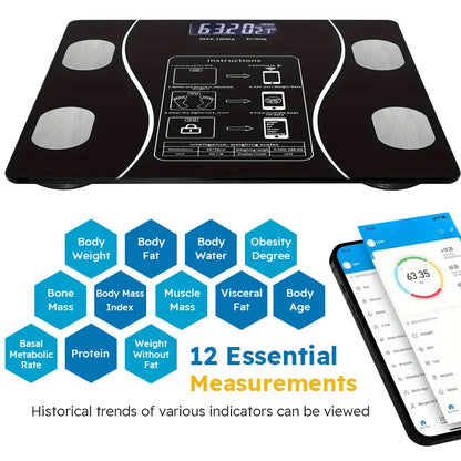 Smart Body Fat Scale, Wireless, LED Digital, Bathroom Weight Scale, Body Composition Analyzer