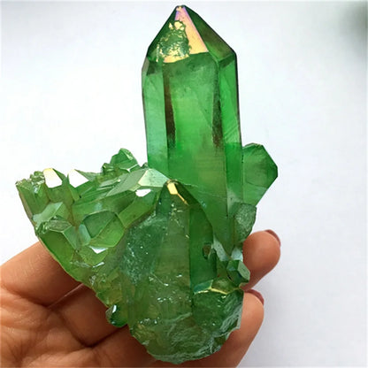 1x Natural Aura Green Titanium Gemstone Quartz Crystal Cluster Specimen Healing