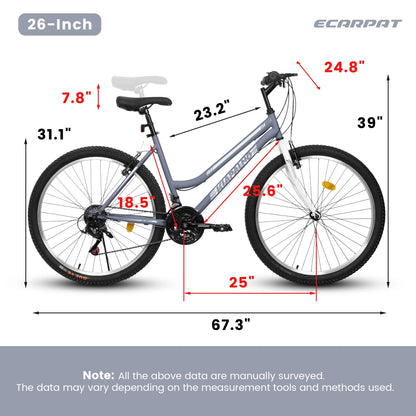 Girls 26 Inch Mountain Bike, 21 Speed, V-Brake, High Carbon Steel Frame