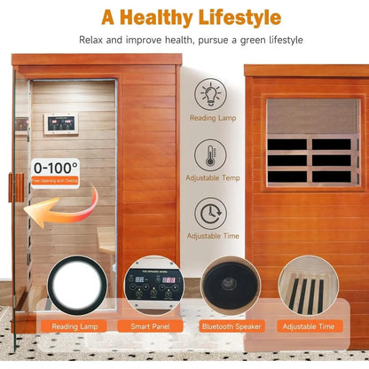 Compact Infrared Sauna Room, Low EMF Heating Panel, Ambient LED Lights, Built-in Speakers