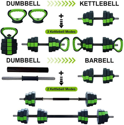 4-in-1, 44 lbs Adjustable Dumbbell Set, Iron Handle Used as Kettlebell, Barbell, Push-Up-Stand for Home Gym, Octagon