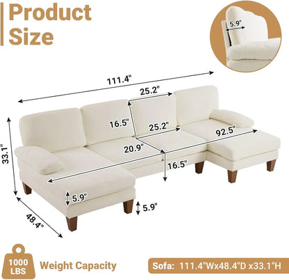 110" Sectional Couches for Living Room U Shaped with Double Chaise 4-Seat Sofa Chenille Fabric
