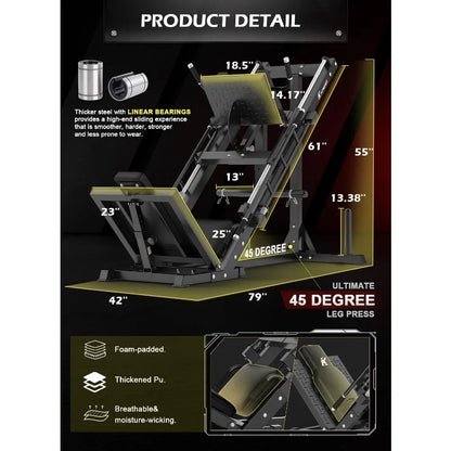 Hack Squat Machine, Professional Adjustable Leg Press with Linear Bearing for Home Gym,