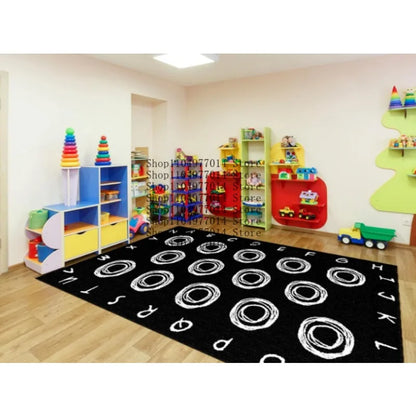 Classroom Carpet, Round Abstract Educational Area Rug, School Decorative Seating Rug