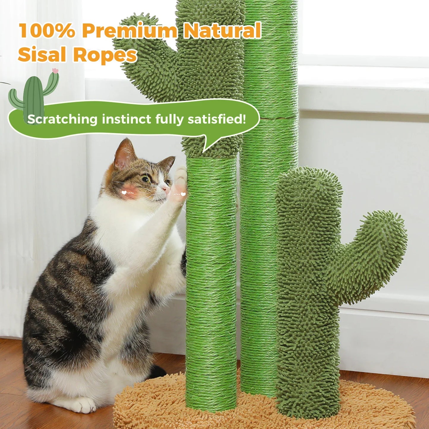 Cat Scratching Post with 3 Natural Scratching Poles and Interactive Dangling Ball