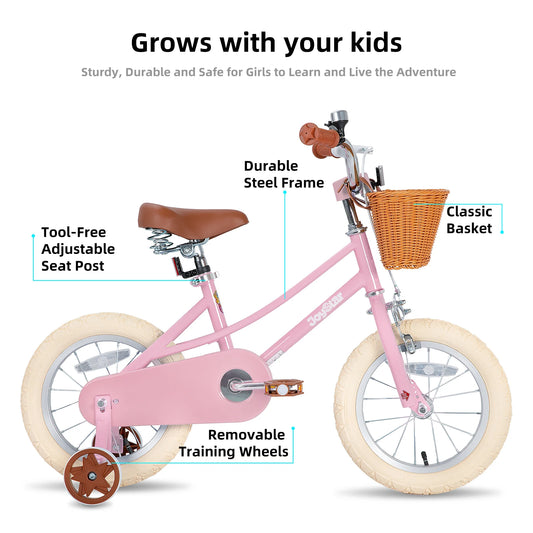 Girl's Bike for Ages 2-12, 12" 14" 16" 20", Training Wheels, Basket & Kickstand, Retro Style