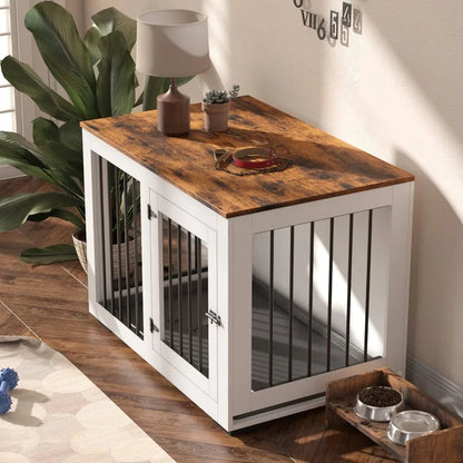 Dog Crate Furniture for Large Dogs Up to 60 lbs. - Farmhouse Table Top & Steel Bars - 37'' Wide