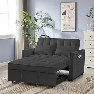 65'' 3-in-1 Folding Convertible Queen Size Pullout Sofa Bed, Modern Chenille Fabric, 360° Swivel Side Table