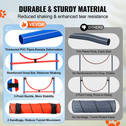 Dog Agility Training Equipment, Adjustable Hurdles, Extend Tunnel, Storage Bag