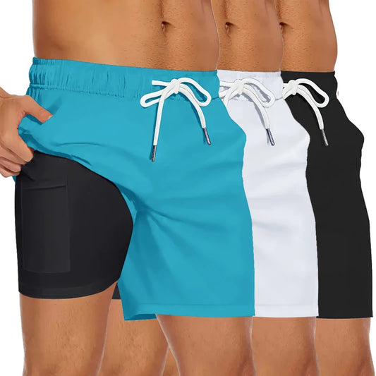Men's Swim Trunks, Compression Liner, Phone Pocket, Quick Dry Board Shorts Beach Shorts