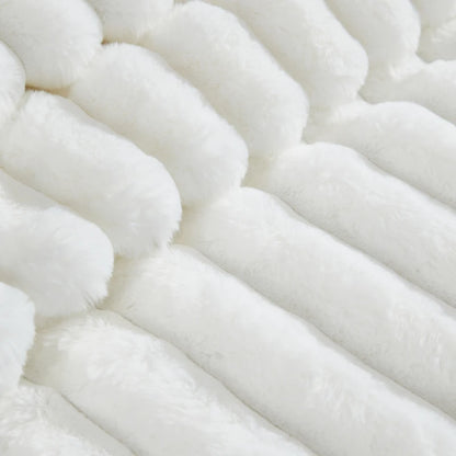 Everett Channel Faux Fur White 4 PC King Comforter Set