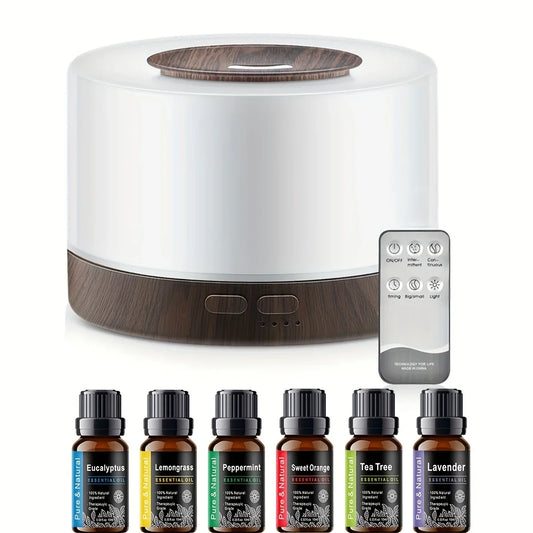 16.91oz Aromatherapy Diffuser with LED Light, 6 Essential Oils, Ultrasonic Cool Mist, Remote Control