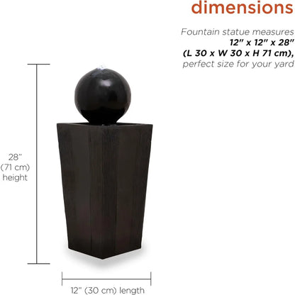 33" Outdoor Floor Modern Sphere and Pedestal, Soothing Waterfall Fountain