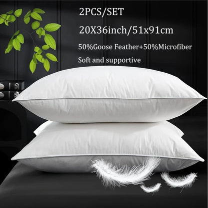 2pcs/Set 50% Goose Feathers Down Pillows, White, Queen, Breathable