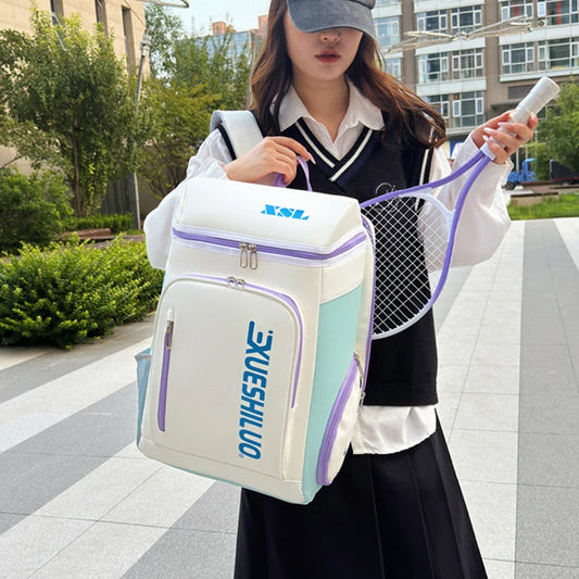 Badminton Rackets Backpack with Shoes Pocket, Fitness Duffel Daypack Gym Bag, College Rucksack