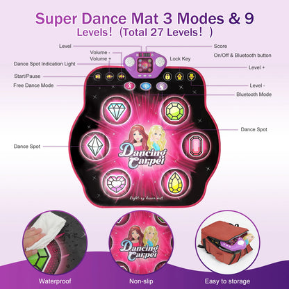 Outdoor Dance Mat, 27 Levels, 6 LED Keys Light Up, Bluetooth, Ages 3~8 Years Old