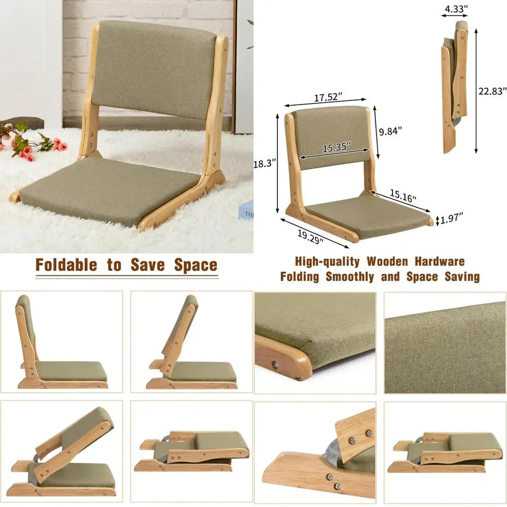 Japanese-Style Foldable Floor Chair with Cushion and Back Support for Meditation and Bay Window Relaxation