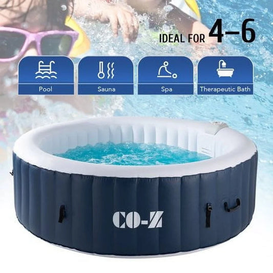 Inflatable Round Spa Hot Tub, 6 Adults, 130 Massage Jets, PVC Heated, Portable Jacuzzi, Easy Setup, Cover and Filter Cartridges