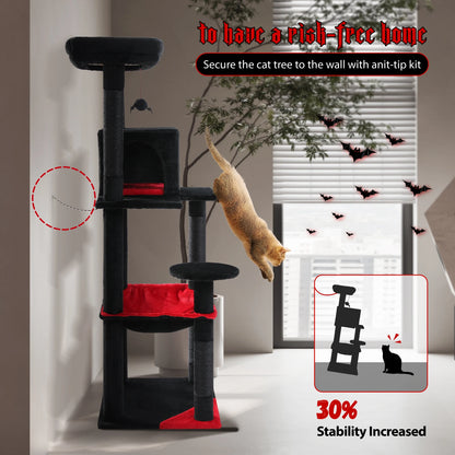 Cat Tree Suitable for 2-3 Cats with Large Hammock, Sisal Scratch Posts, Cozy Condo and Top Perch