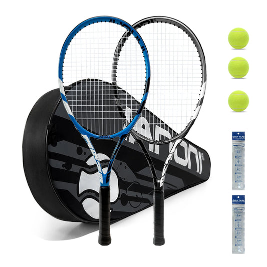 Tennis Rackets for Adults, Pre-Strung 27 Inch, 2 Player Set with 3 Balls,2 Grips, 2 Vibration Dampers