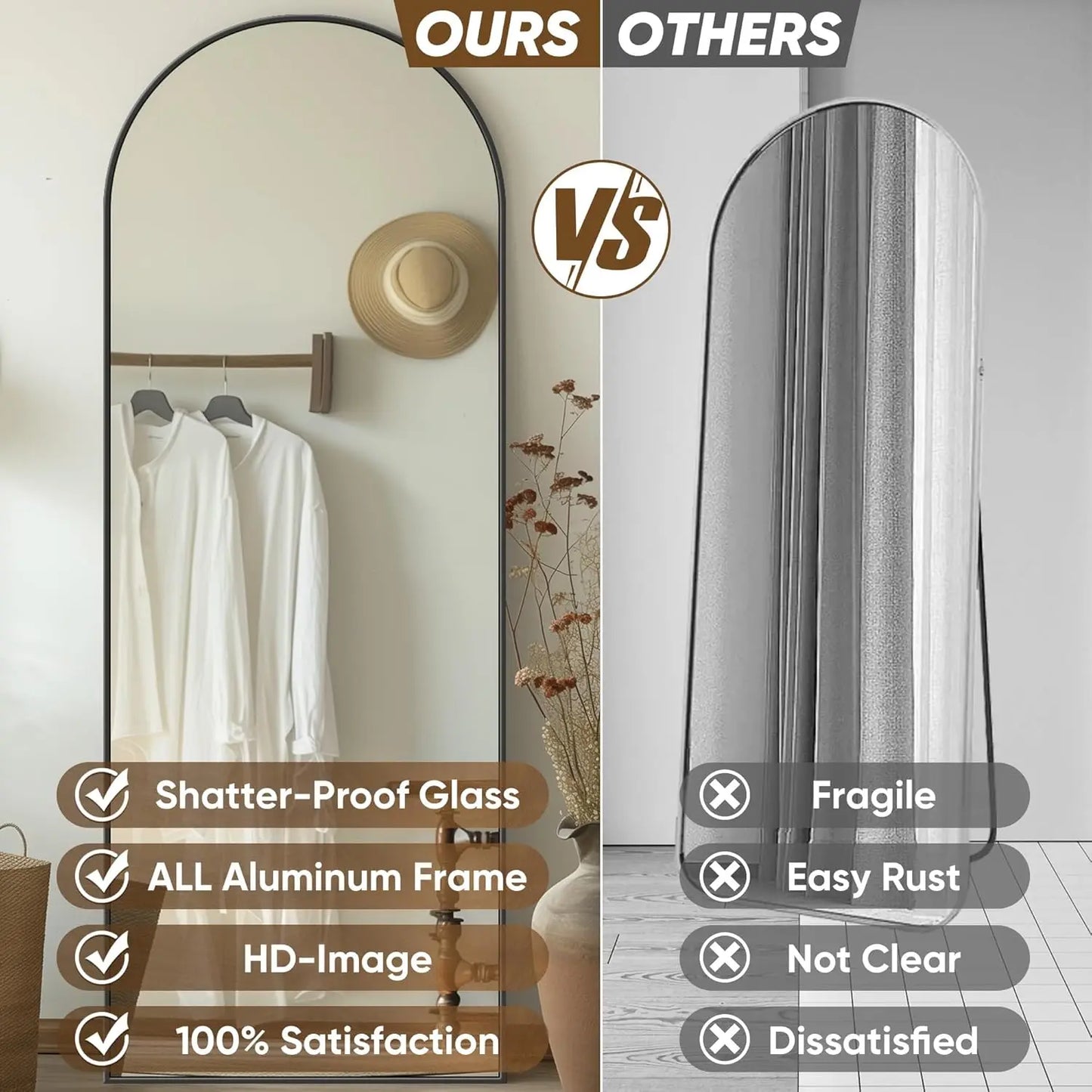 Full Length Mirror, 58"x18" Oversized Floor Mirror with Stand for Bedroom, Living Room