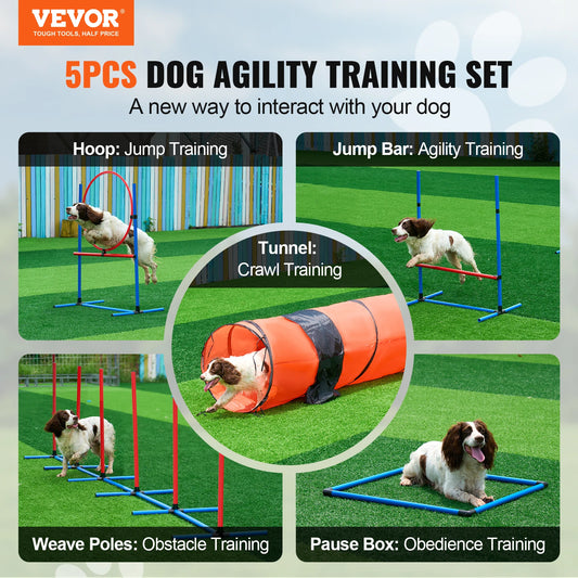 Dog Agility Training Equipment, Adjustable Hurdles, Extend Tunnel, Storage Bag