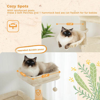 Multi-Level Tree for Cats, Large, Comfortable Condo, Stable Climbing Frame, Scratch Board
