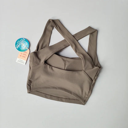 Seamless Cross Back Sports Bra, Wide Shoulder Straps, Shock-absorbing, Yoga Vest Top