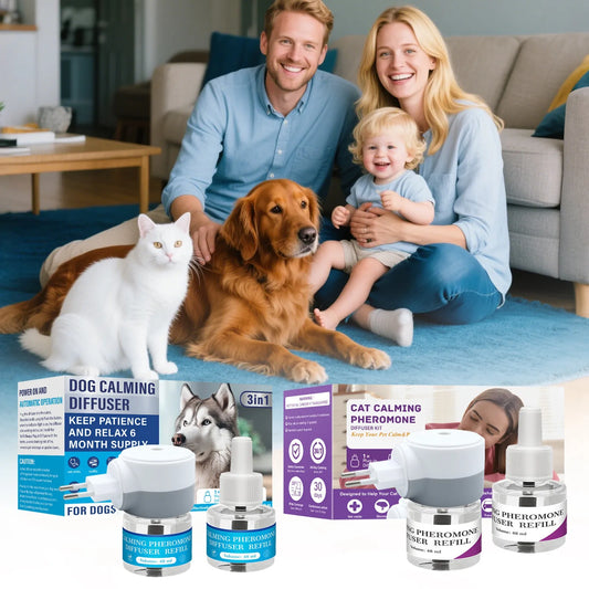 Pet Calming Diffuser, 3-in-1 Stress Relief Pheromones, Anxiety & Aggression Reducer, 1 Diffuser 2 Refill