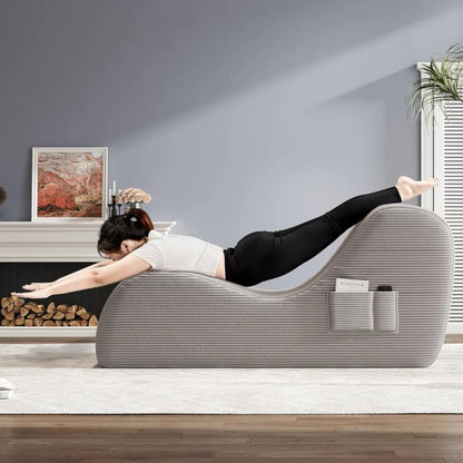 Yoga Chairs for Adults, Ergonomic Chaise Lounge Chair, Side Pocket, Lumbar Pillow, Ottoman