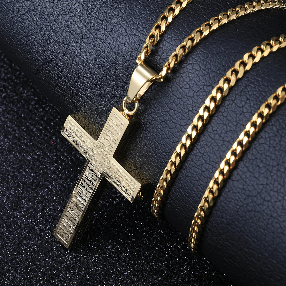 Cross Pendant Necklace For Men/Women, Gold/Black/Silver Color, Cuban Chain
