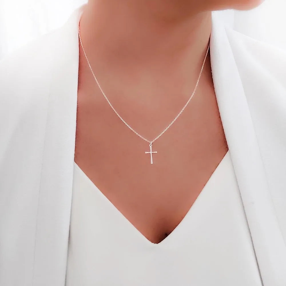 Annika Bella Small Cross Necklace, 925 Sterling Silver Faith Jewelry