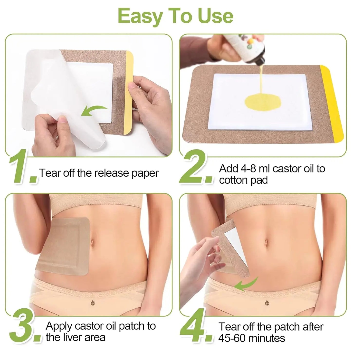 19pcs Castor Oil Cotton Patches, Disposable, Self-Adhesive, Anti Leakage