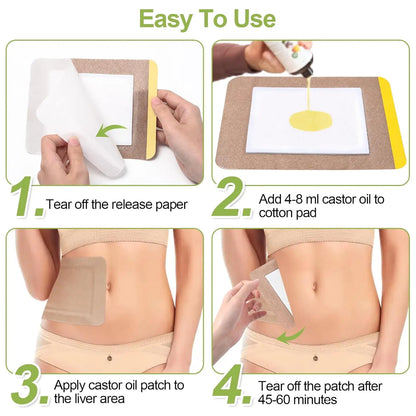 19pcs Castor Oil Cotton Patches, Disposable, Self-Adhesive, Anti Leakage