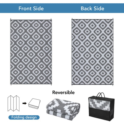 Outdoor, Plastic Straw Rug, Modern Geometric, Waterproof, Reversible Floor Mat