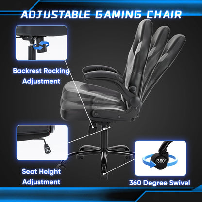 JHK Ergonomic Office Computer Home Gaming Desk Chair, Adjustable, PU Leather, Flip-up Armrest