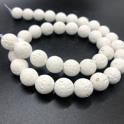Natural Black/White Volcanic Lava Stone, Spacer Rock, Round Loose Beads For Jewelry Making