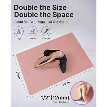 YOTTOY Large Yoga/Pilates Exercise Mat, Extra Wide, Non-Slip Surface, Fitness Training