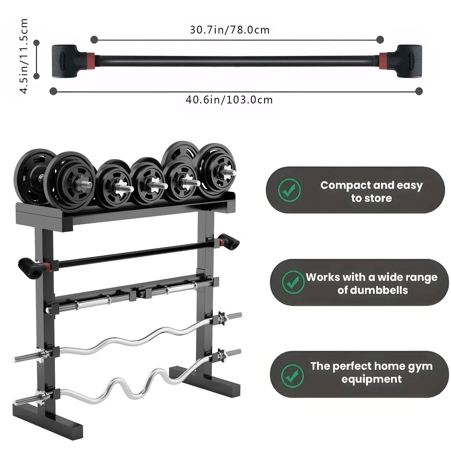 Adjustable Dumbbell Converter to Barbell Set, Kettlebell for Home Fitness, 200lb Capacity Weight