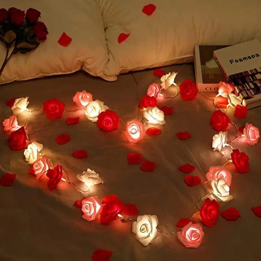 LED Flower String Lights, Artificial Rose Bouquet, Romantic Lamp, Fairy Light Garland