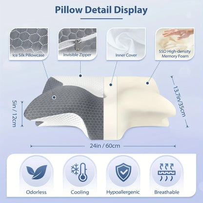 Cervical Memory Foam Pillow For Neck/Shoulder Pain, Ergonomic Orthopedic Sleeping, Contoured Support, Side Sleepers
