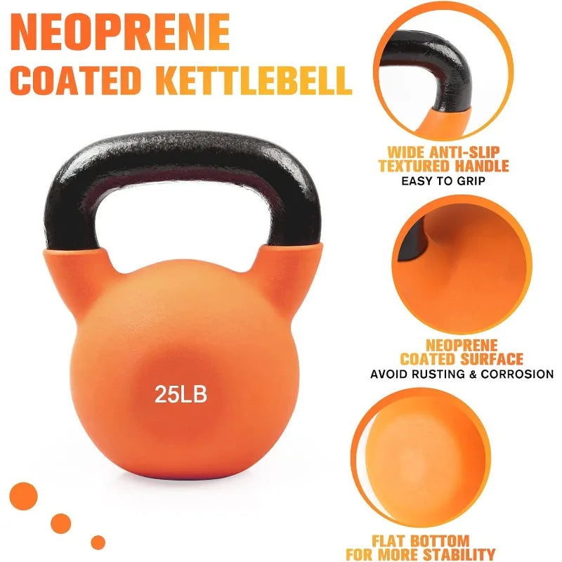 Neoprene Coated Solid Cast Iron Kettlebell 20-25-30-40-45 LB, Cross-Training