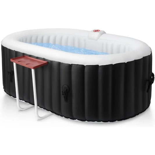 Hot Tub, Inflatable, Portable, Oval Spa, 2-Person, 90 Bubble Jets, Cover, Filter Cartridges, Pump, Black