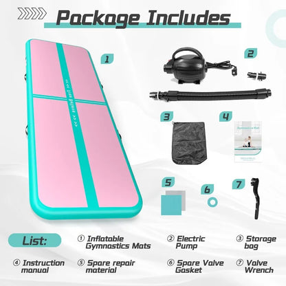Pink Inflatable Tumble Track Gymnastics Mat with Pump for Home Use Perfect for Cheerleading